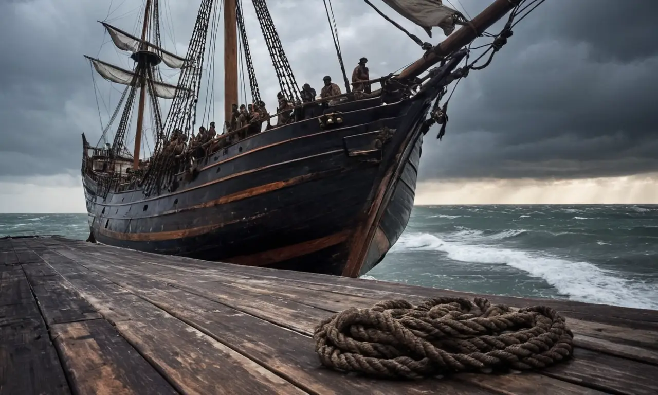 Navire négrier dérivant dans une tempête tragique