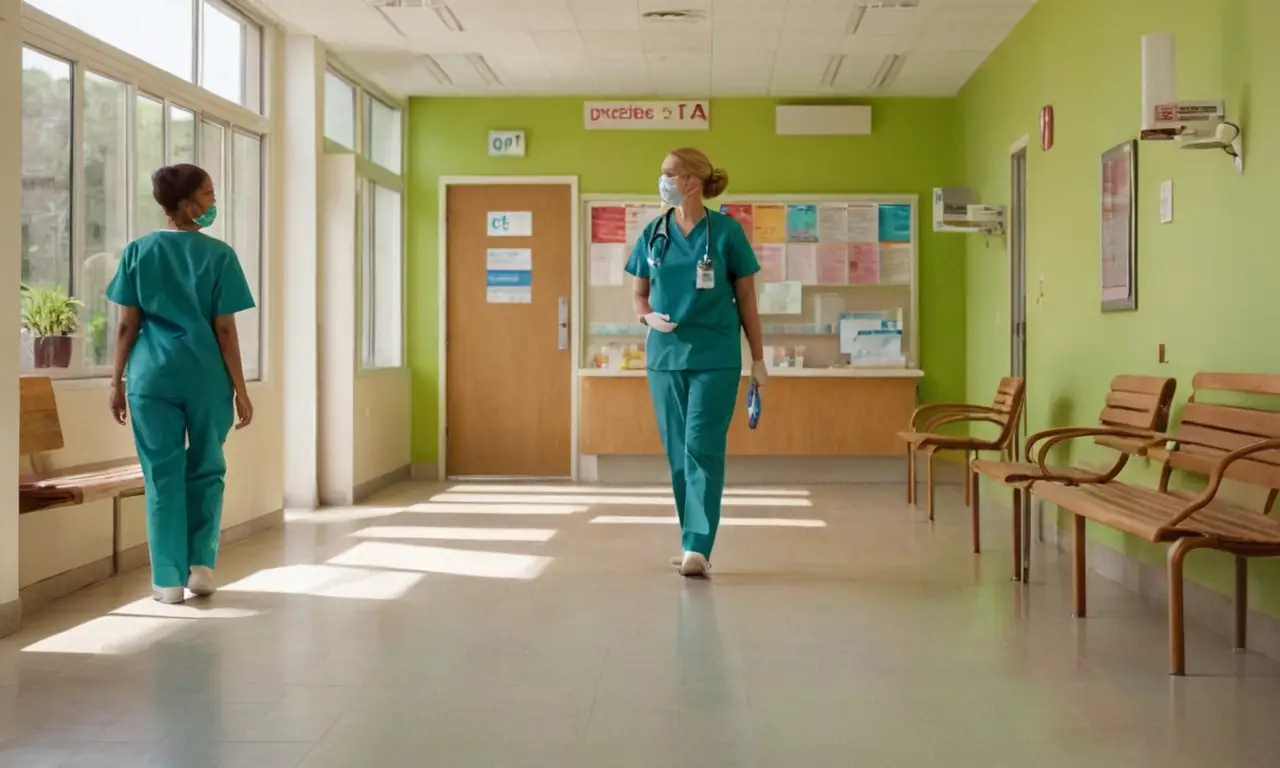 Ambiance urgente dans un couloir d’hôpital