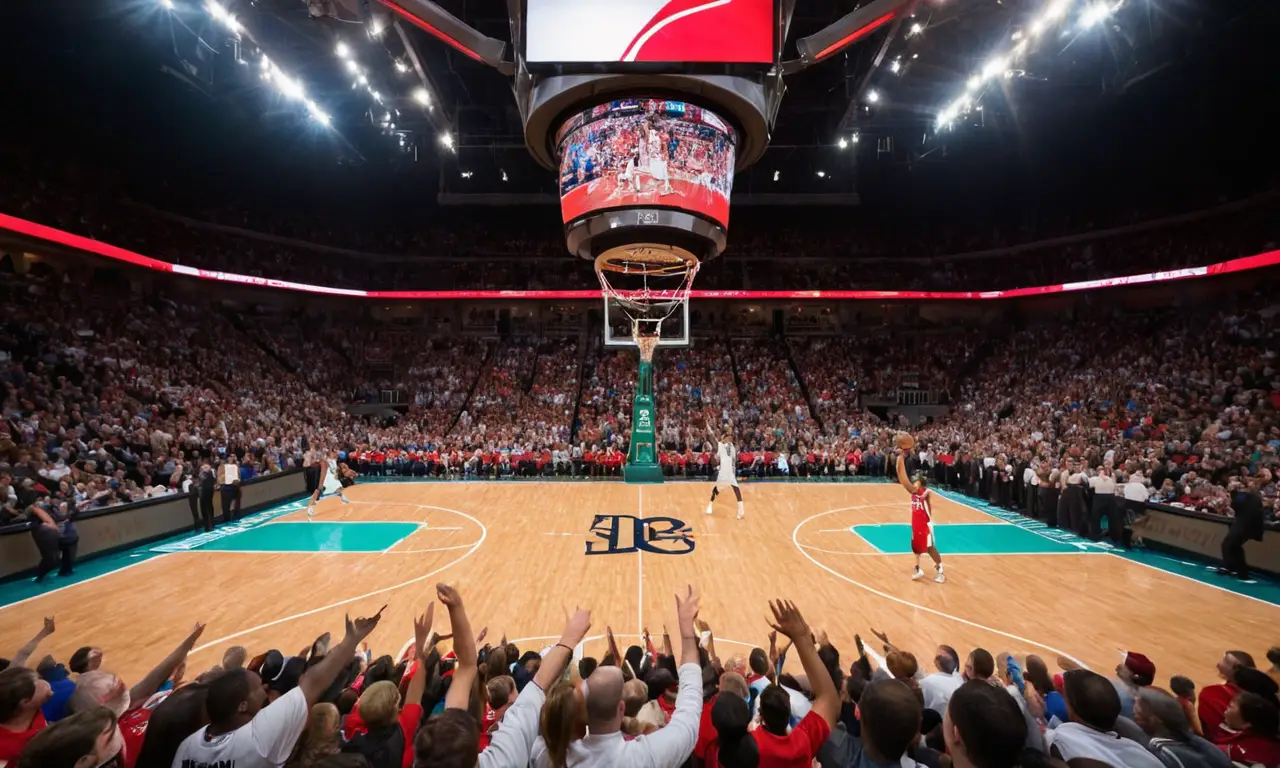 Terrain de basket animé, énergie palpable