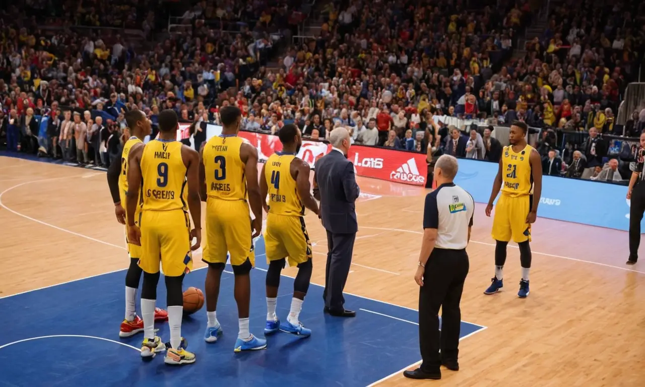 Arène de basket animée, intensité et émotions