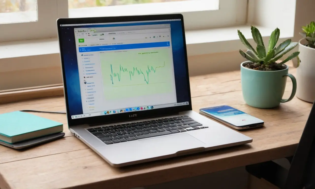 Un ordinateur portable sur un bureau en bois