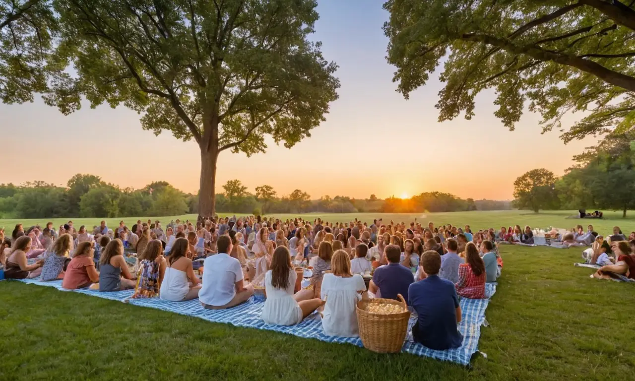 Cinéma en plein air sous un coucher de soleil