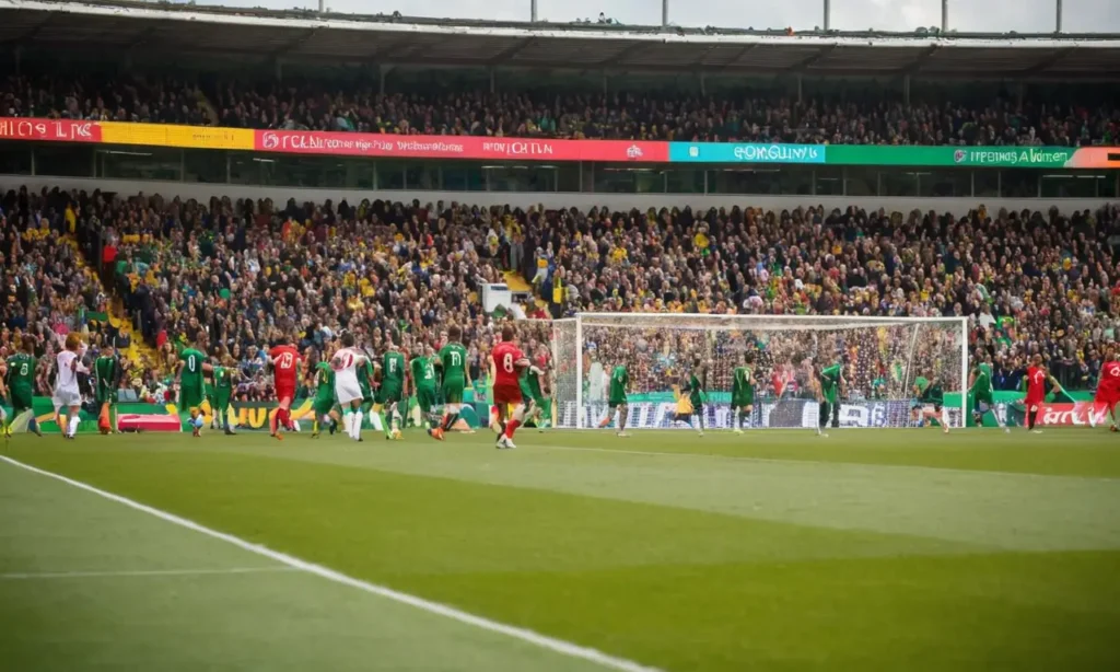 Terrain de football animé avec joueurs concentrés