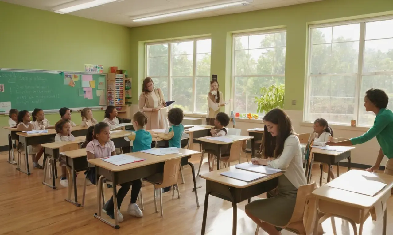 Salle de classe animée avec élèves curieux