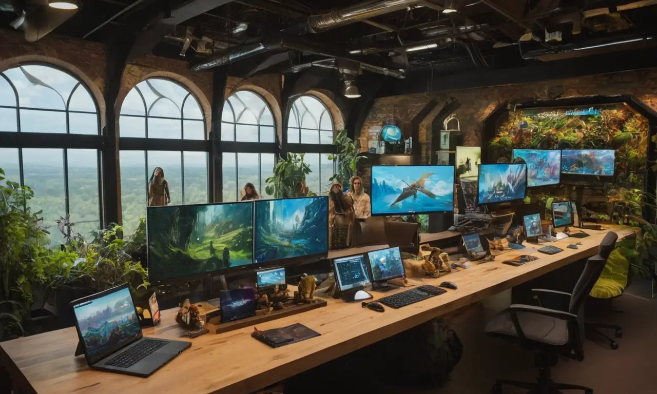 Studio de jeux vibrant, créativité et collaboration