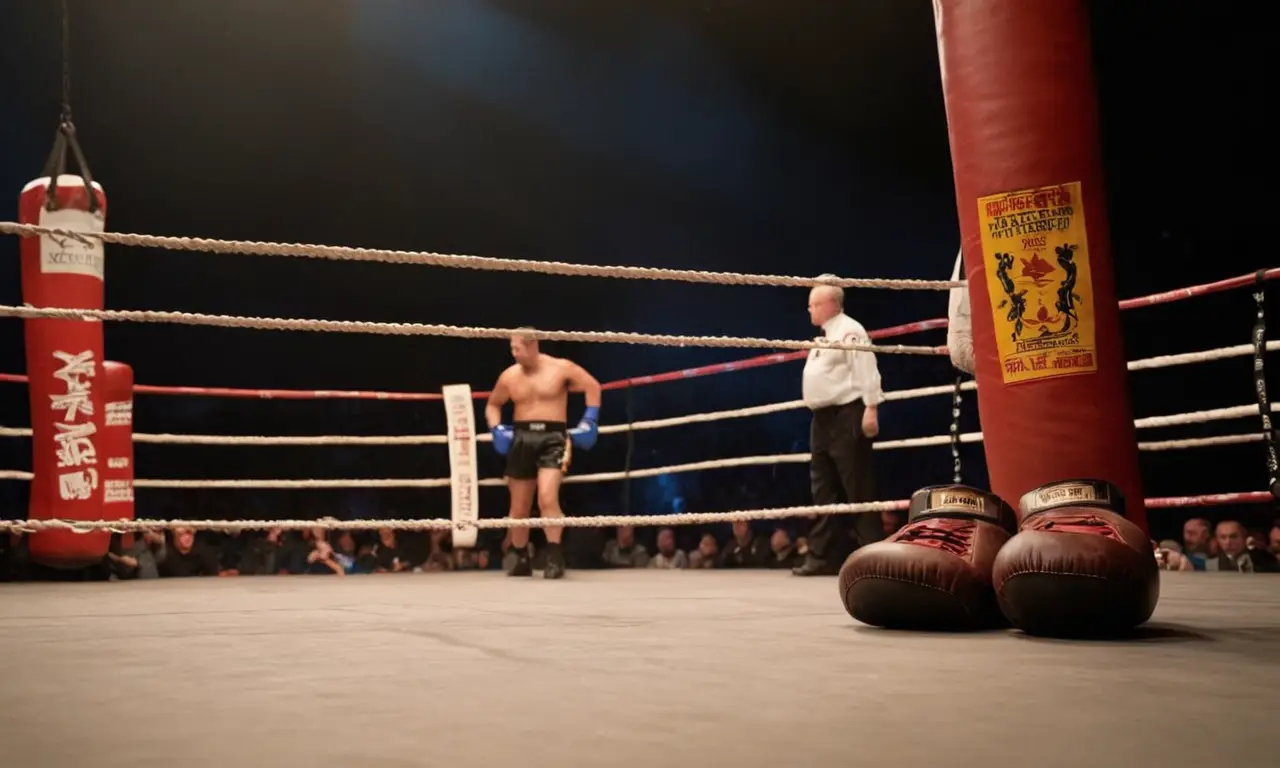 Ring de boxe, tension intense et dramatique