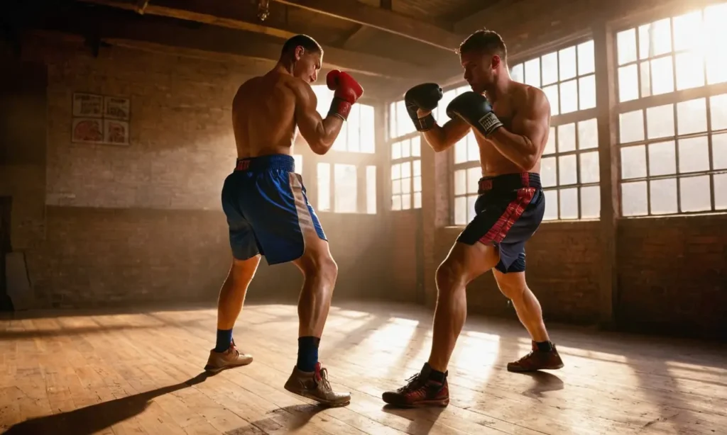 Salle de boxe dynamique avec boxeurs concentrés