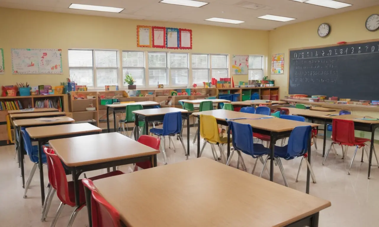 Salle de classe lumineuse avec enfants attentifs