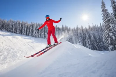 Saut à ski spectaculaire sous ciel bleu