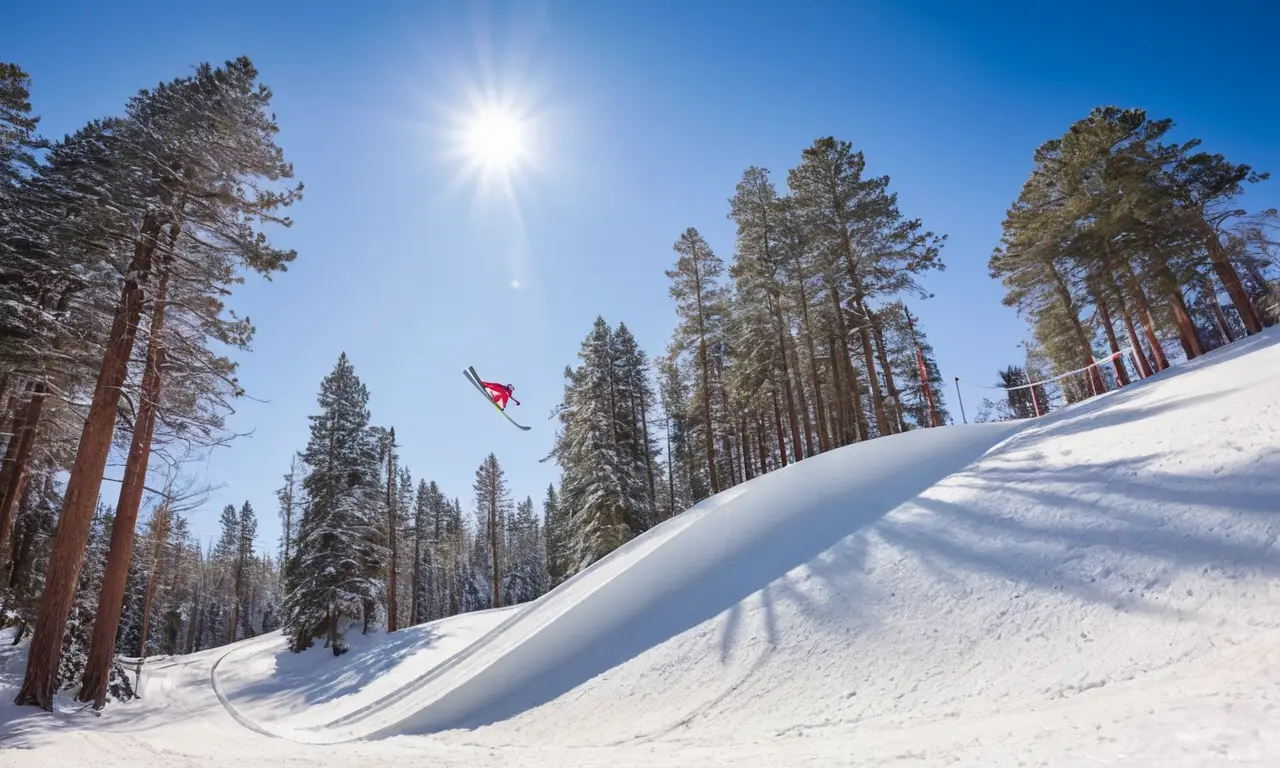 Saut à ski sous un ciel bleu