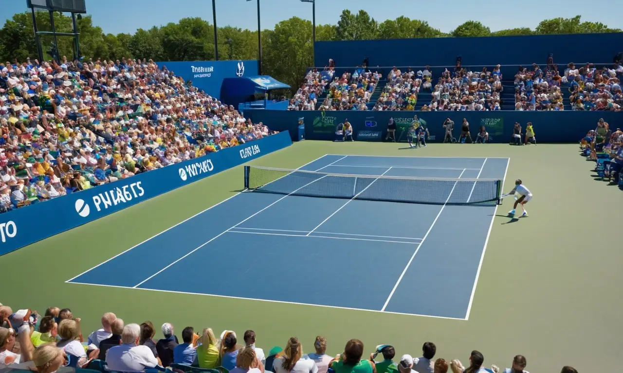 Court de tennis vibrant sous un ciel bleu