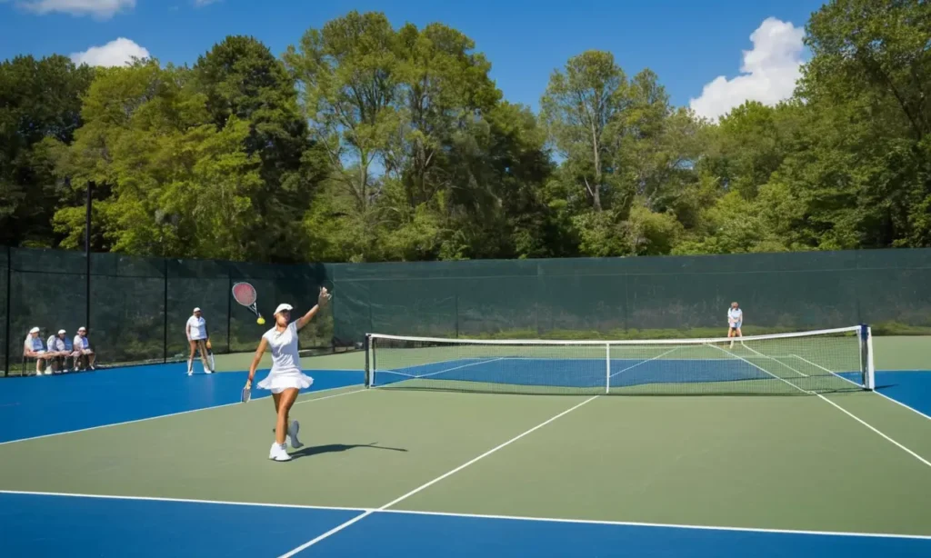 Terrain de tennis animé sous un soleil éclatant