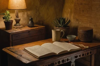Une pièce sombre avec des objets anciens