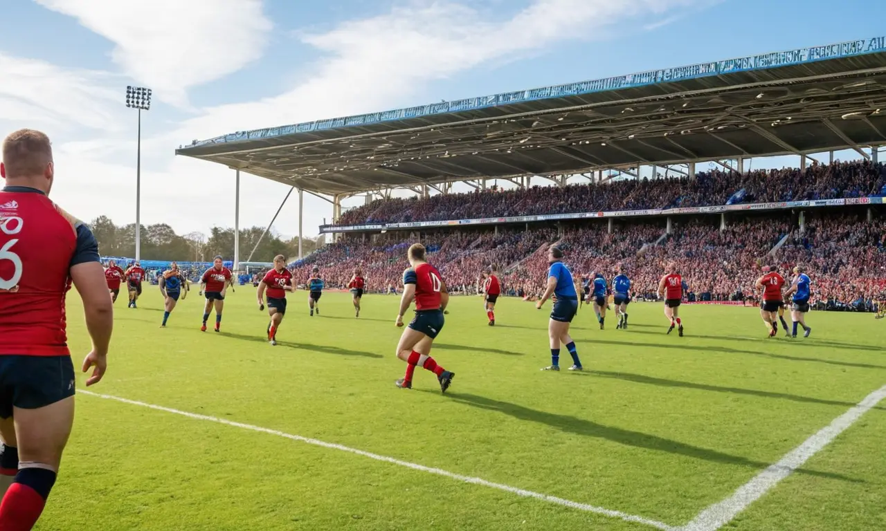 Champ de rugby vivant sous un ciel bleu