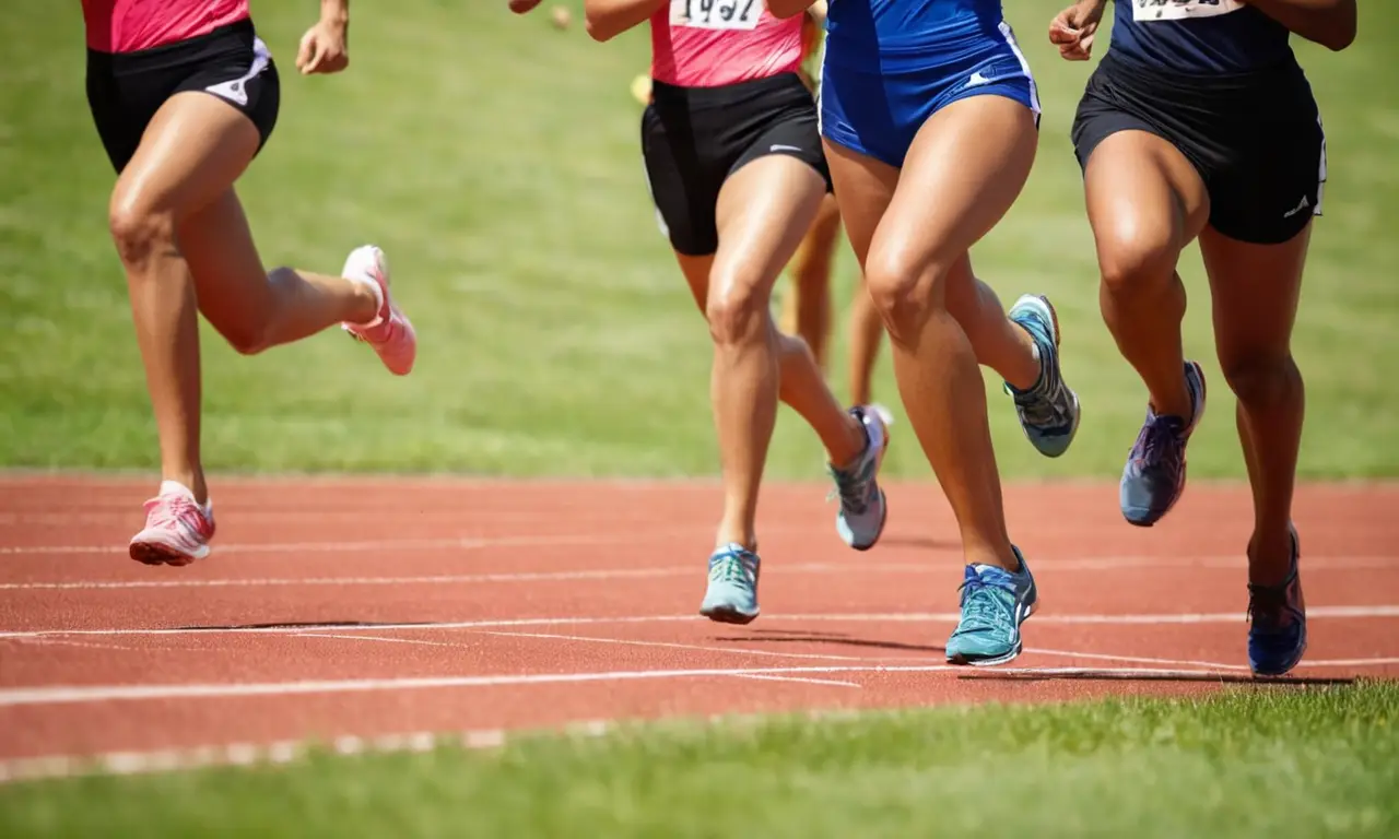Quatre coureurs en pleine course sous le soleil