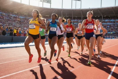 Athlètes en action dans un stade vibrant