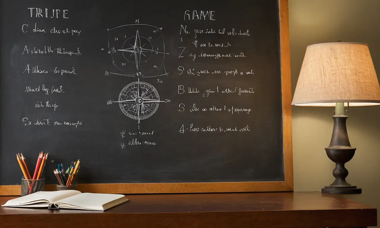 Un tableau rempli de géométrie et écriture