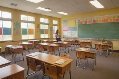 Salle de classe lumineuse et animée