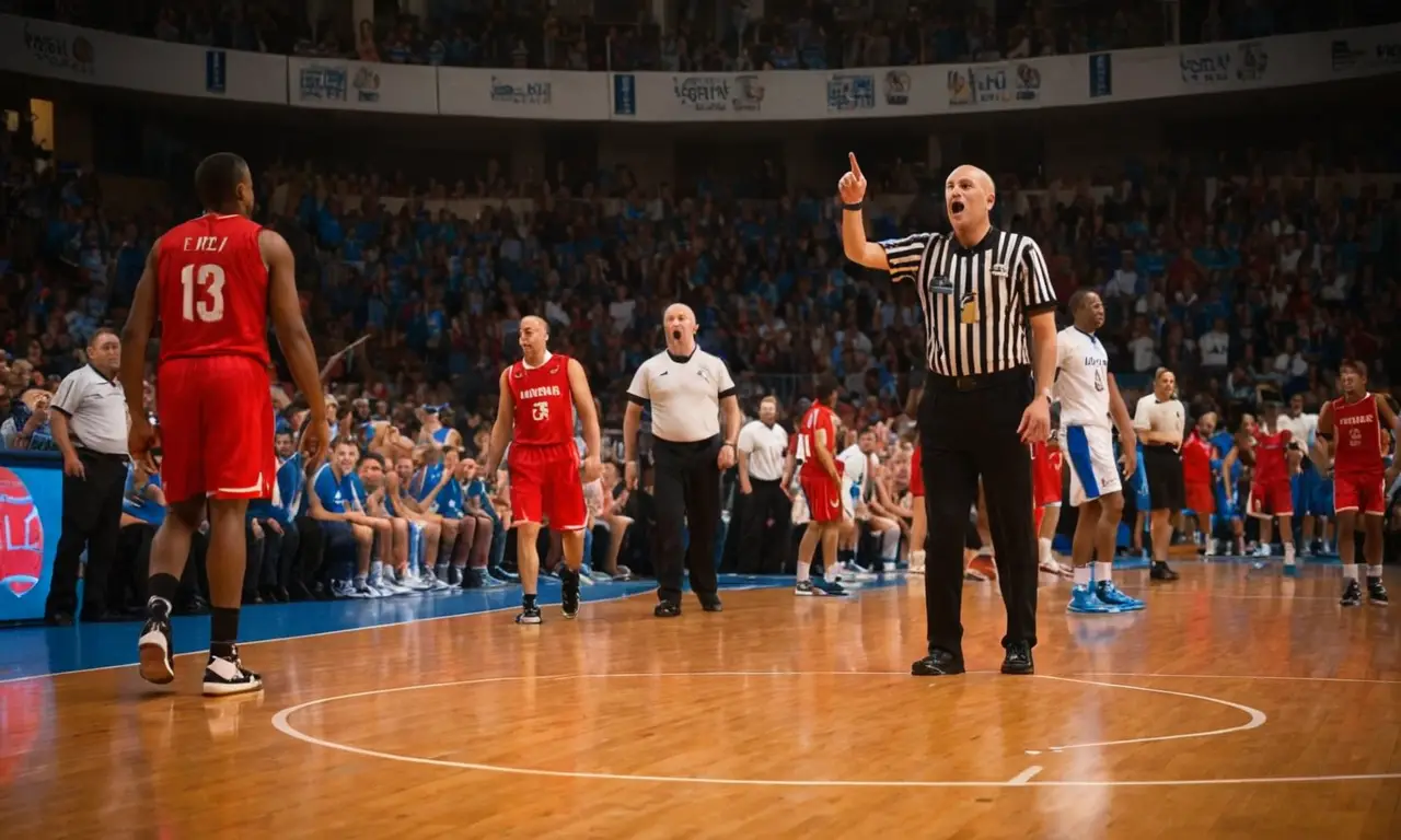 Terrain de basketball, joueurs en tension