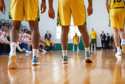 Terrain de basket vibrant sous la lumière