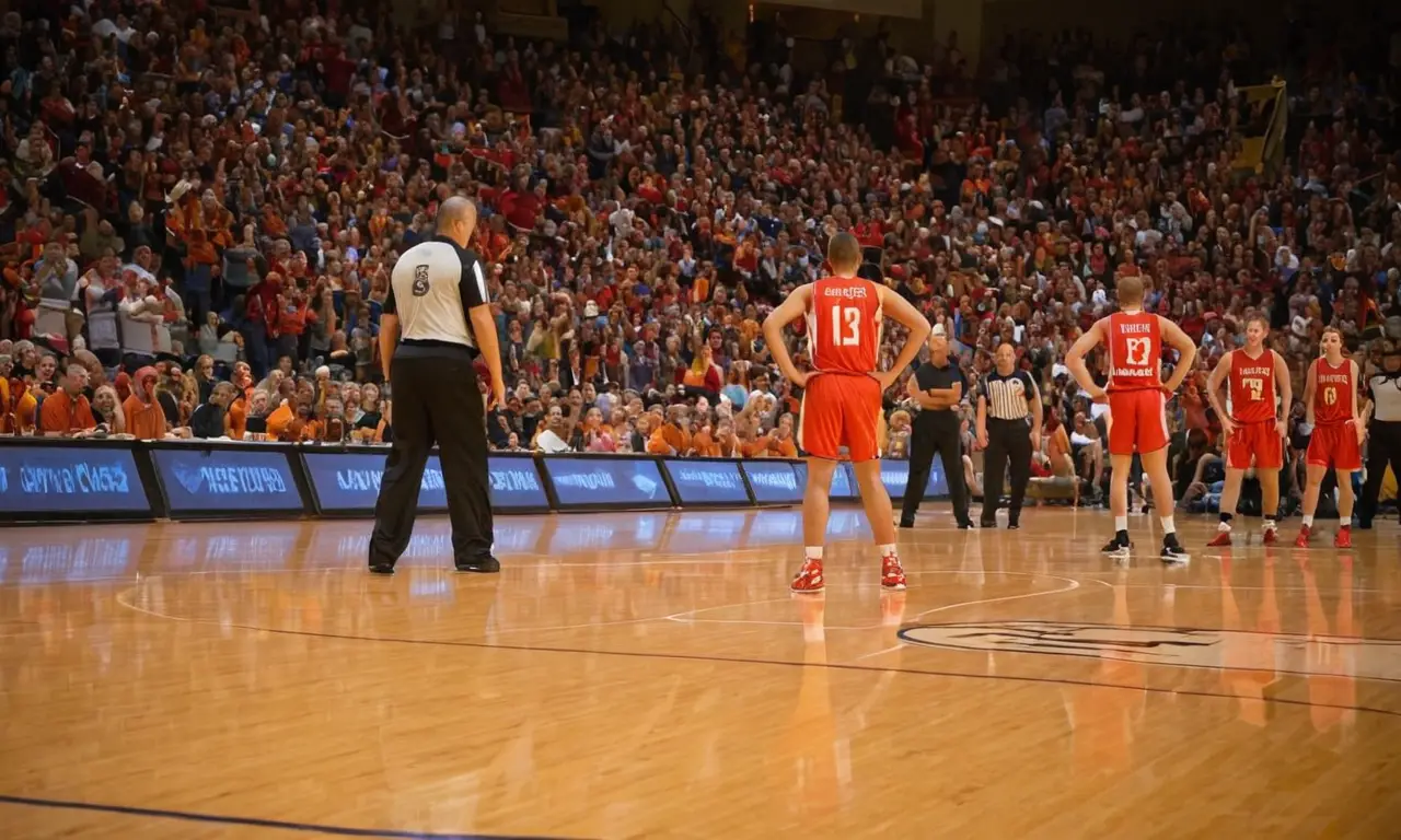 Un intense match de basketball en pleine action