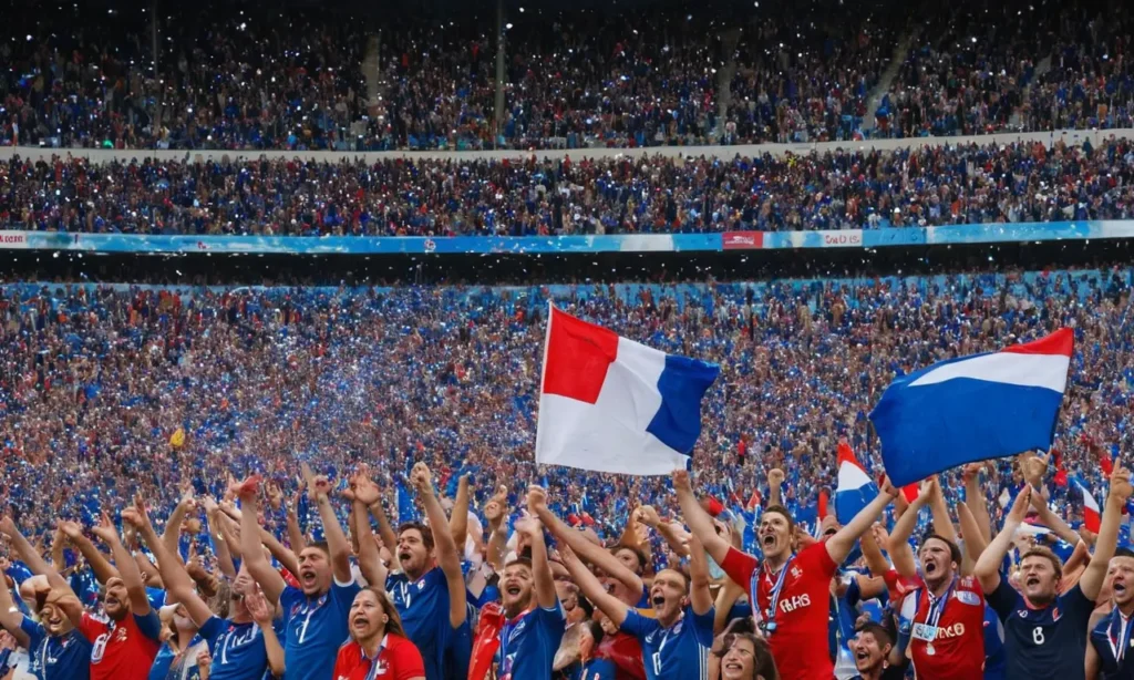 Stade festif célébrant une victoire éclatante