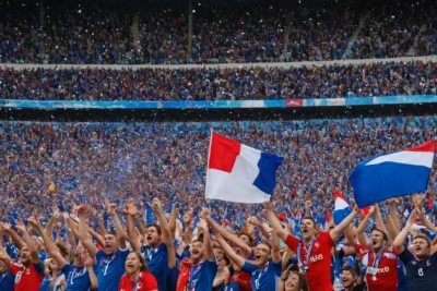 Stade festif célébrant une victoire éclatante