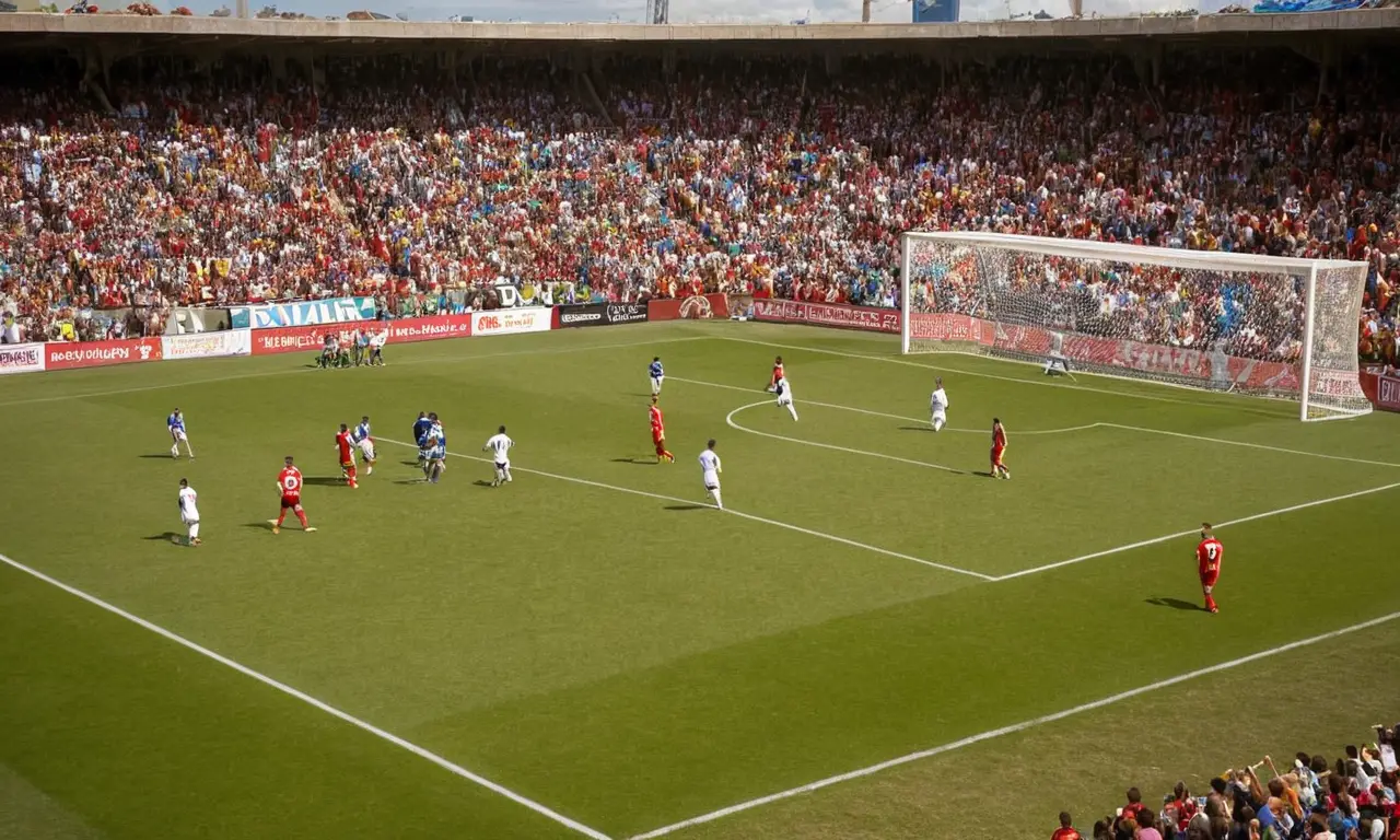 Terrain de foot animé sous un soleil éclatant