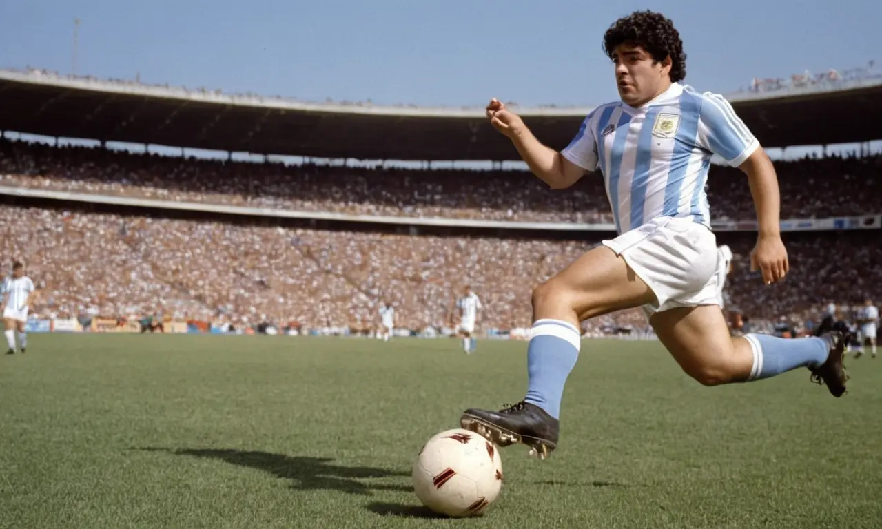 Maradona en plein action sur le terrain