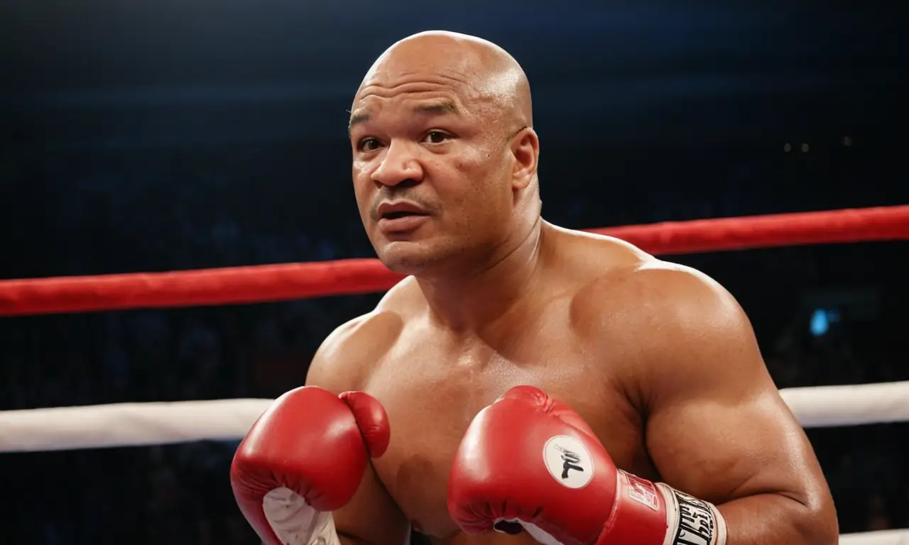 Foreman, boxeur puissant, moment d’anticipation intense