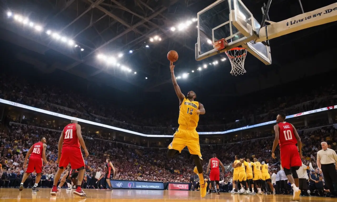 Terrain de basket animé sous des lumières