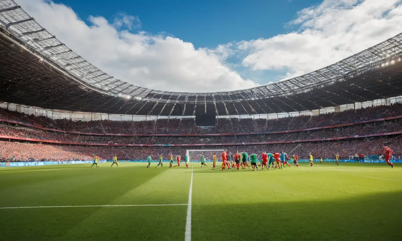 Terrain de football vivant avec joueurs déterminés