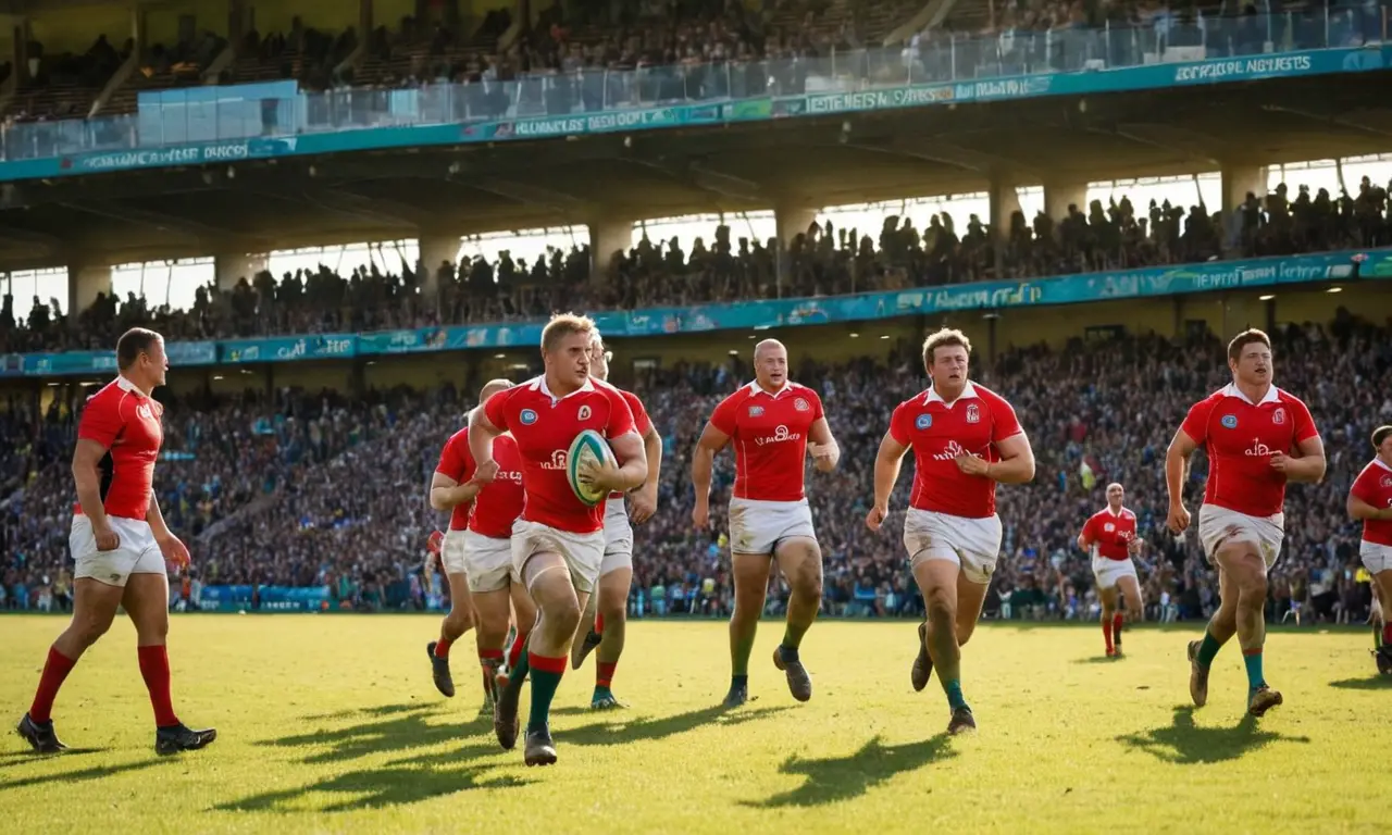 Stade de rugby vibrant avec action intense