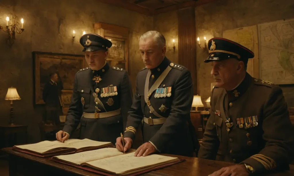 Salle de guerre historique remplie de tensions