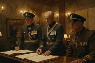 Salle de guerre historique remplie de tensions