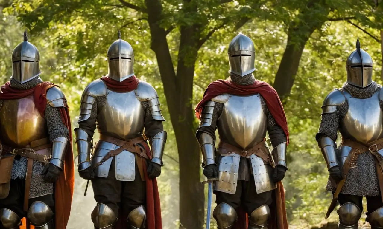 Chevaliers médiévaux en armures brillantes et décorées