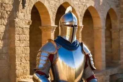 Un chevalier médiéval en armure majestueuse