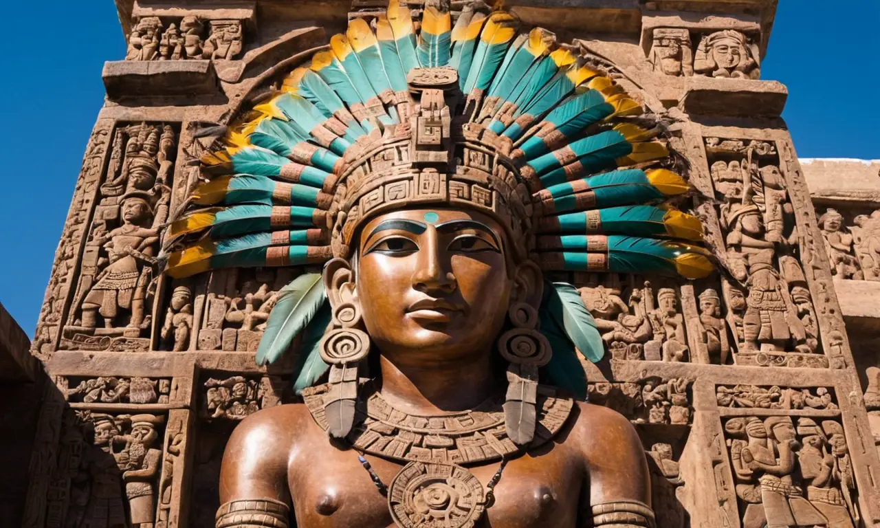 Temple aztèque vibrant, Moctezuma noble et incertain