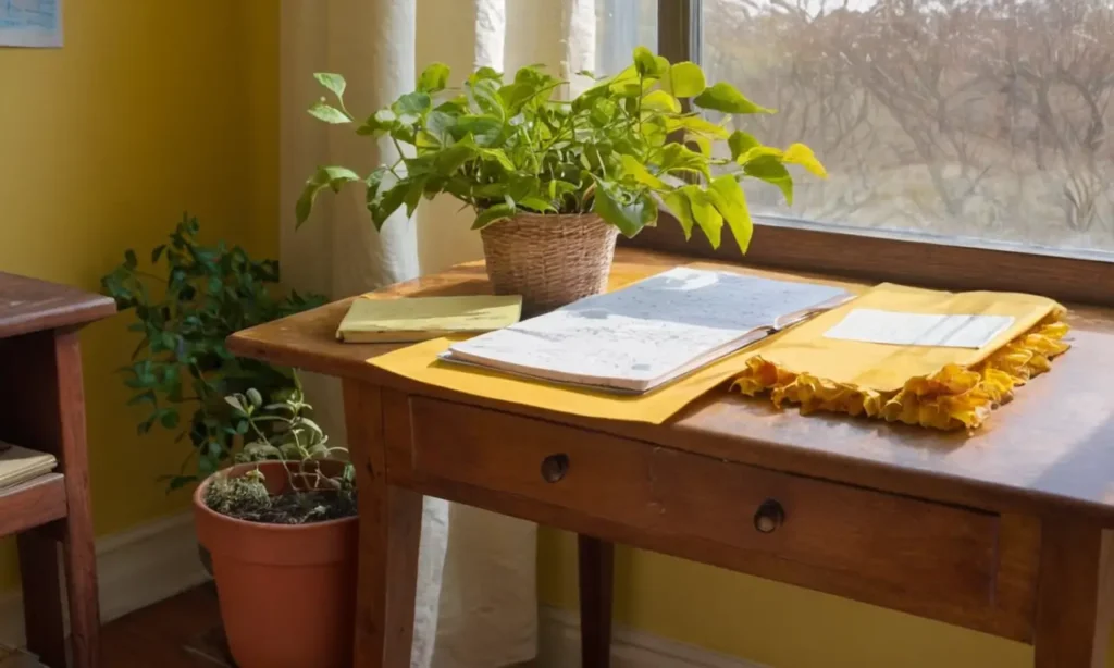 Bureau en bois avec livres et notes