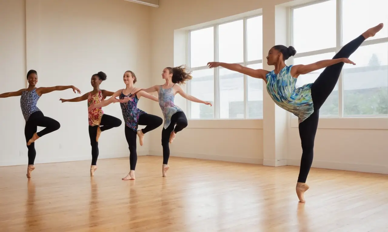 Studio de danse vibrant avec danseurs divers