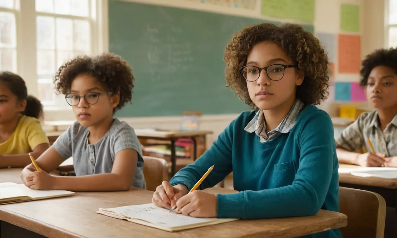 Classe ensoleillée, élèves concentrés et curieux