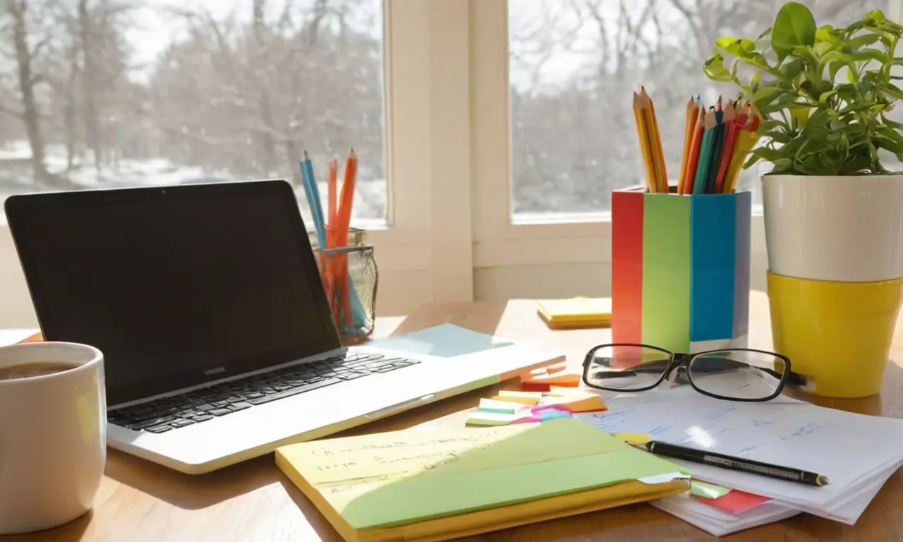Bureau ensoleillé, outils détude bien organisés