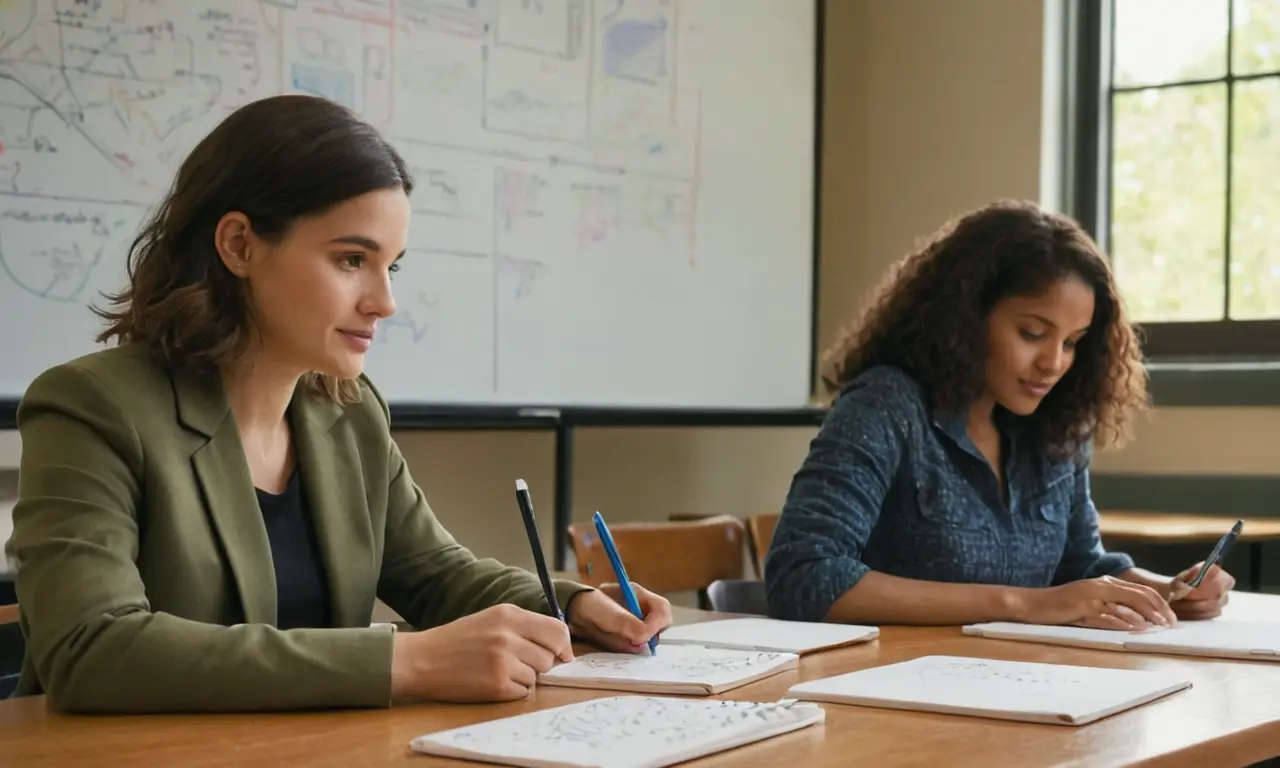 Salle de classe lumineuse, élèves concentrés