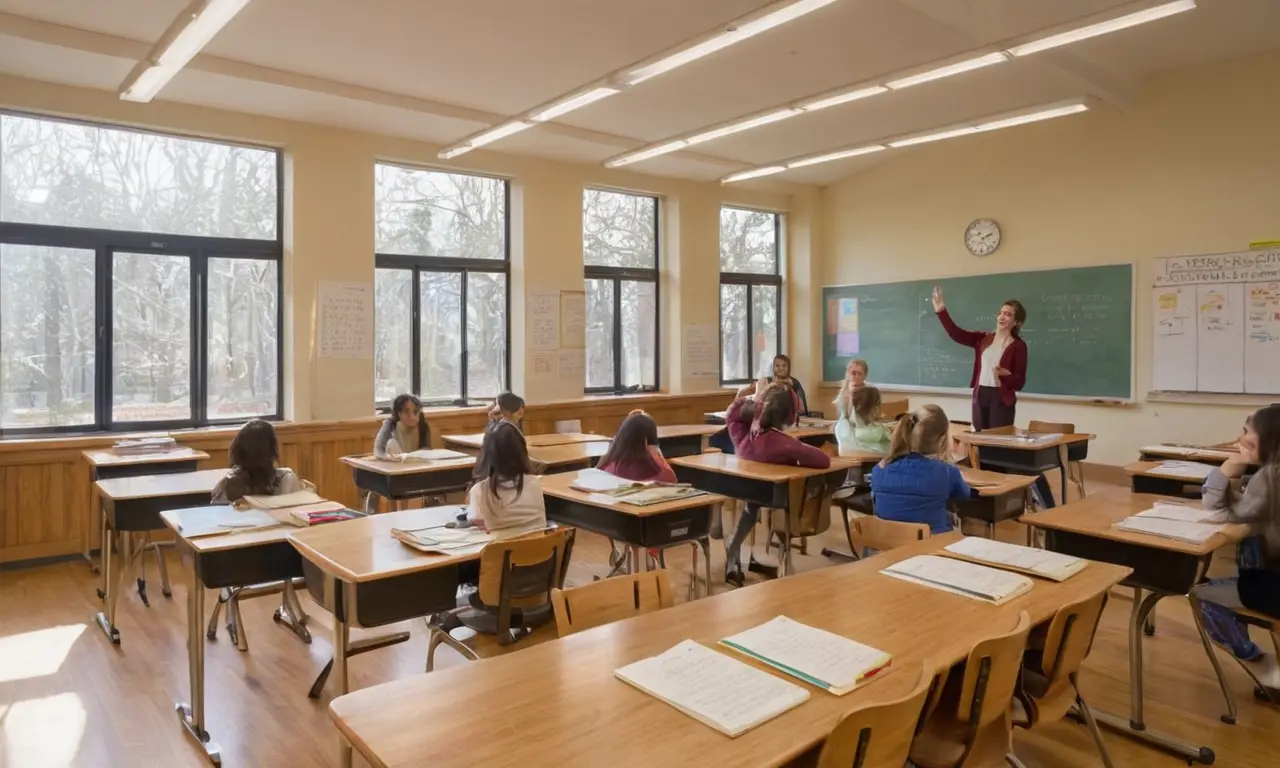 Classe lumineuse avec élèves engagés et livres