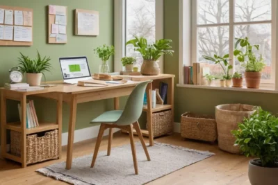 Une étude chaleureuse avec bureau en bois