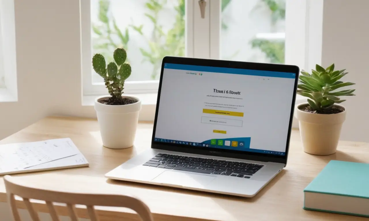Bureau lumineux avec ordinateur et quiz interactif