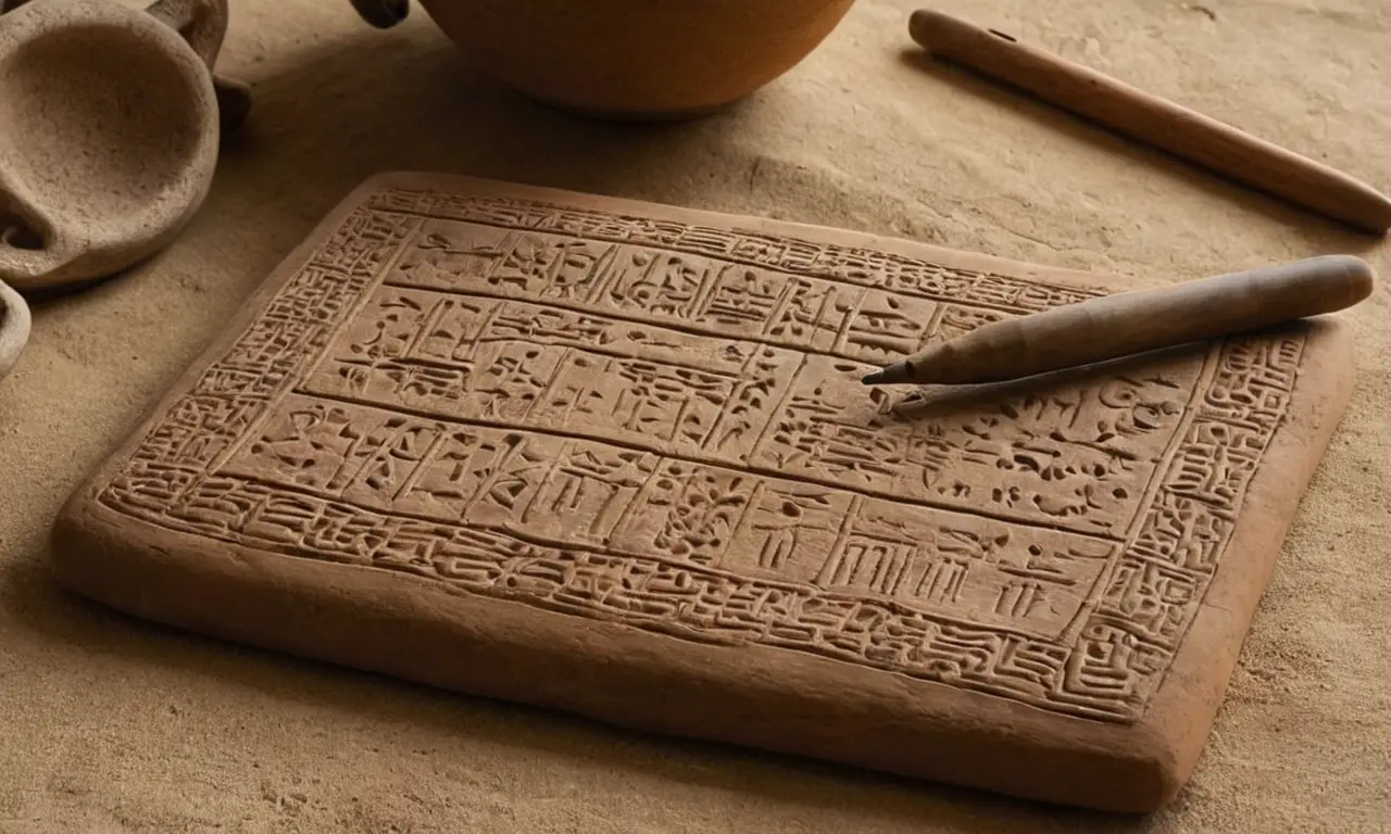 Tablette dargile ancienne, inscriptions détaillées