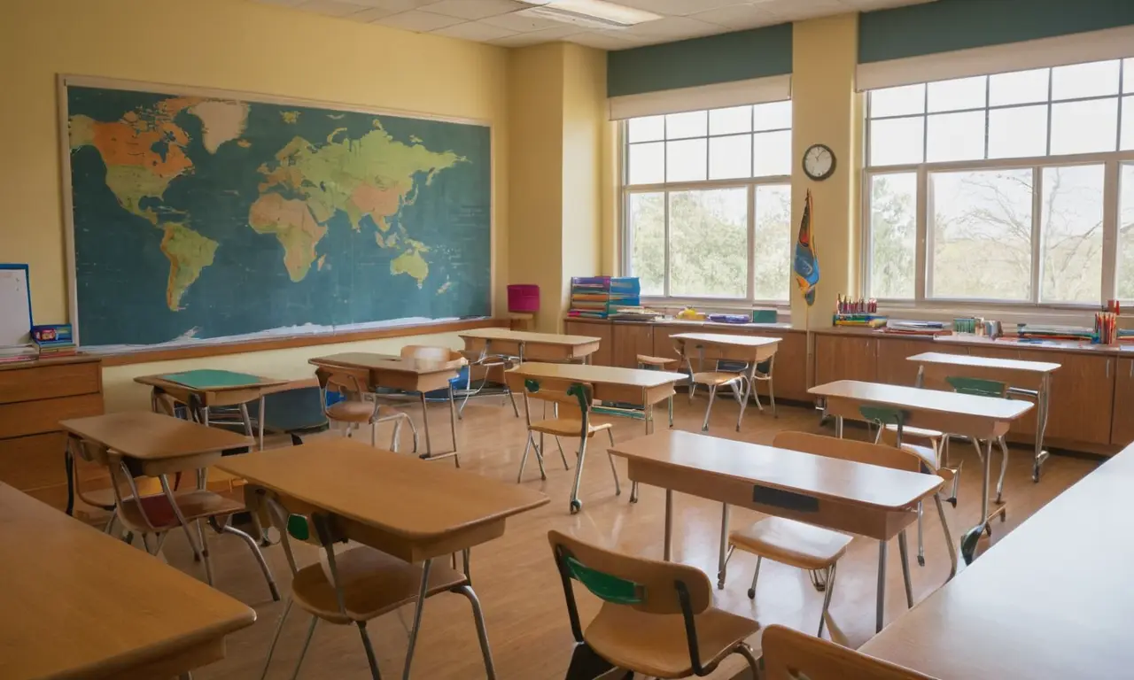 Salle de classe lumineuse et bien organisée