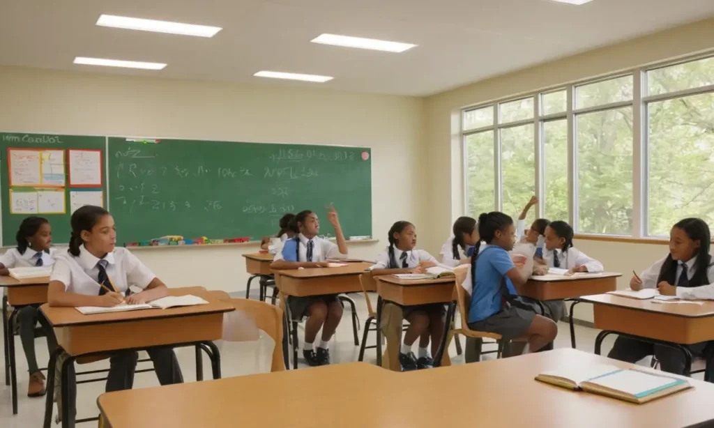 Salle de classe lumineuse avec étudiants engagés