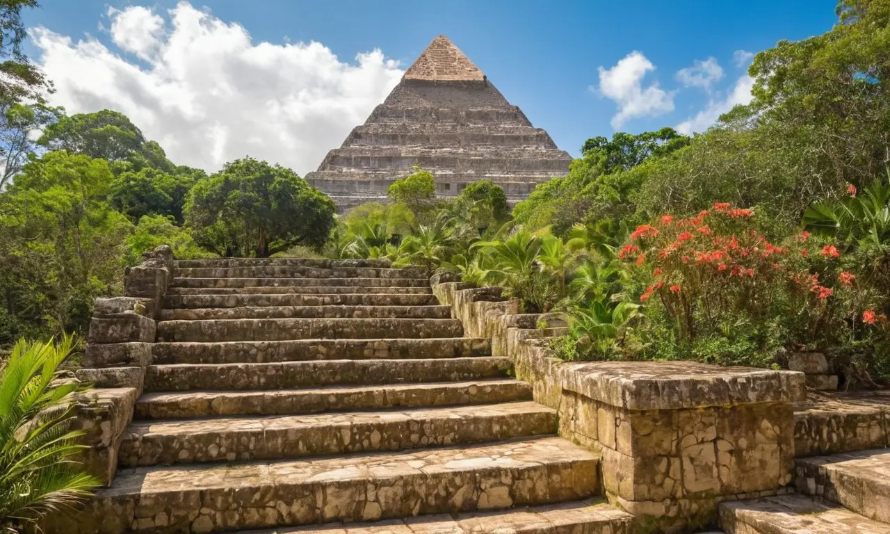 Pyramide majestueuse entourée de jungle luxuriante